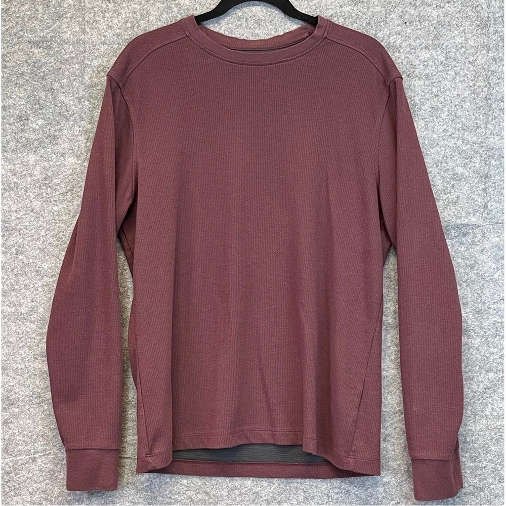 01.ALGO Performance Waffle Knit Shirt Mens Large Maroon Long Sleeve Crew Neck